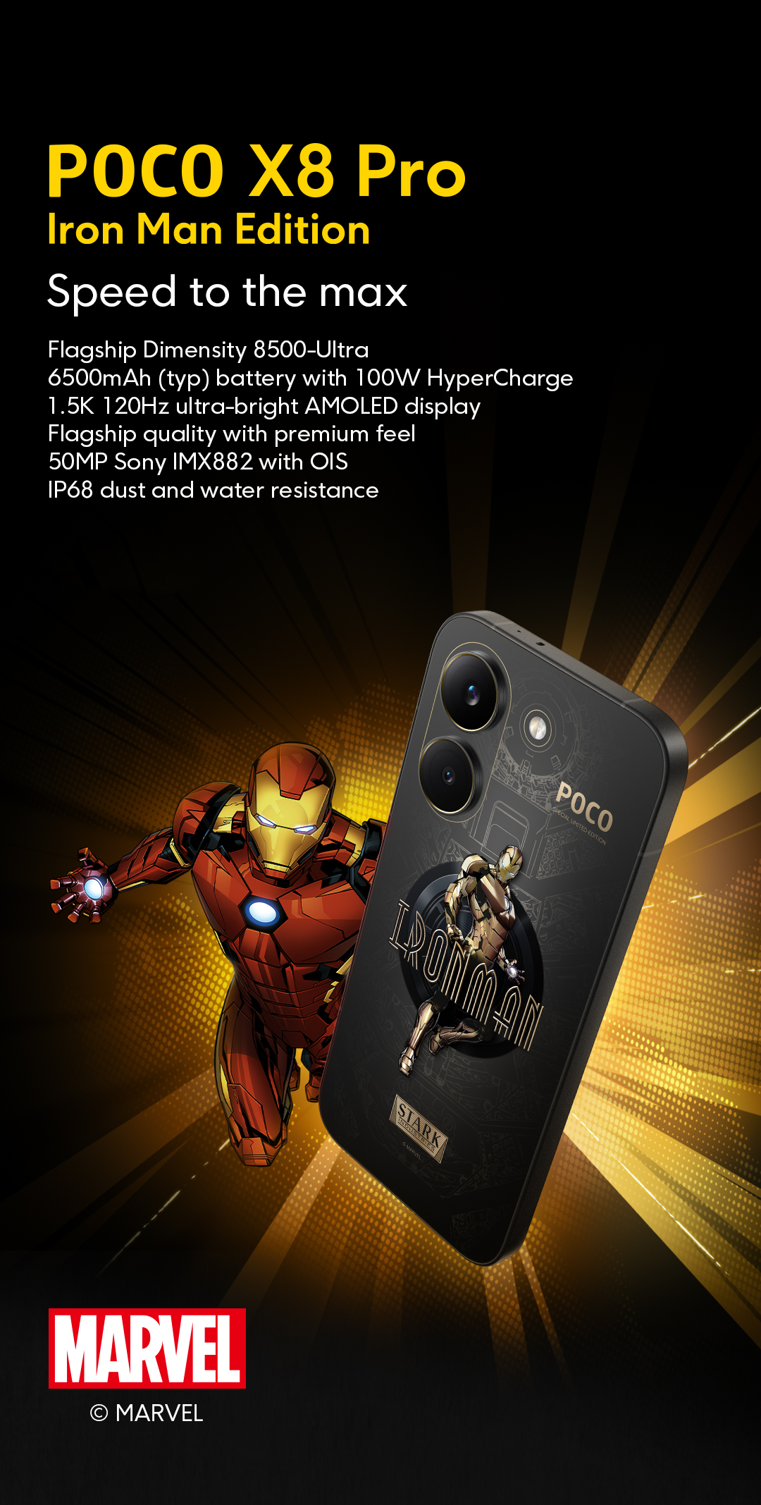 New POCO X8 Pro Gold Iron Man Edition|12GB+512GB, Flagship Dimensity ...