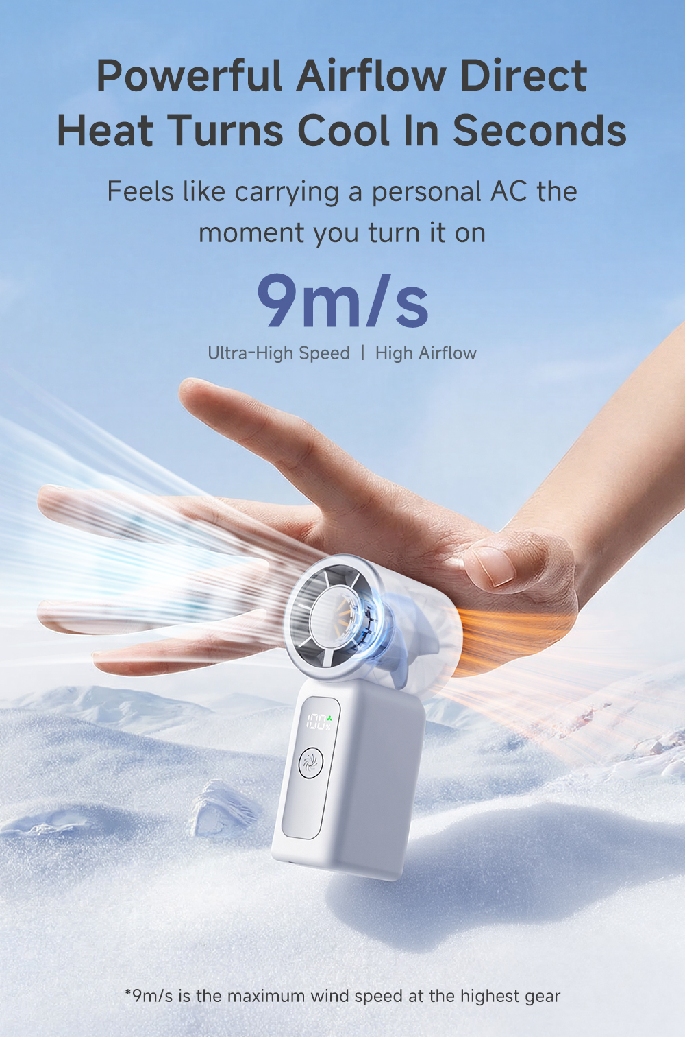 Simplus Ultra Mini Fan 100 Speeds Compact Size 9m/s High Speed Battery ...
