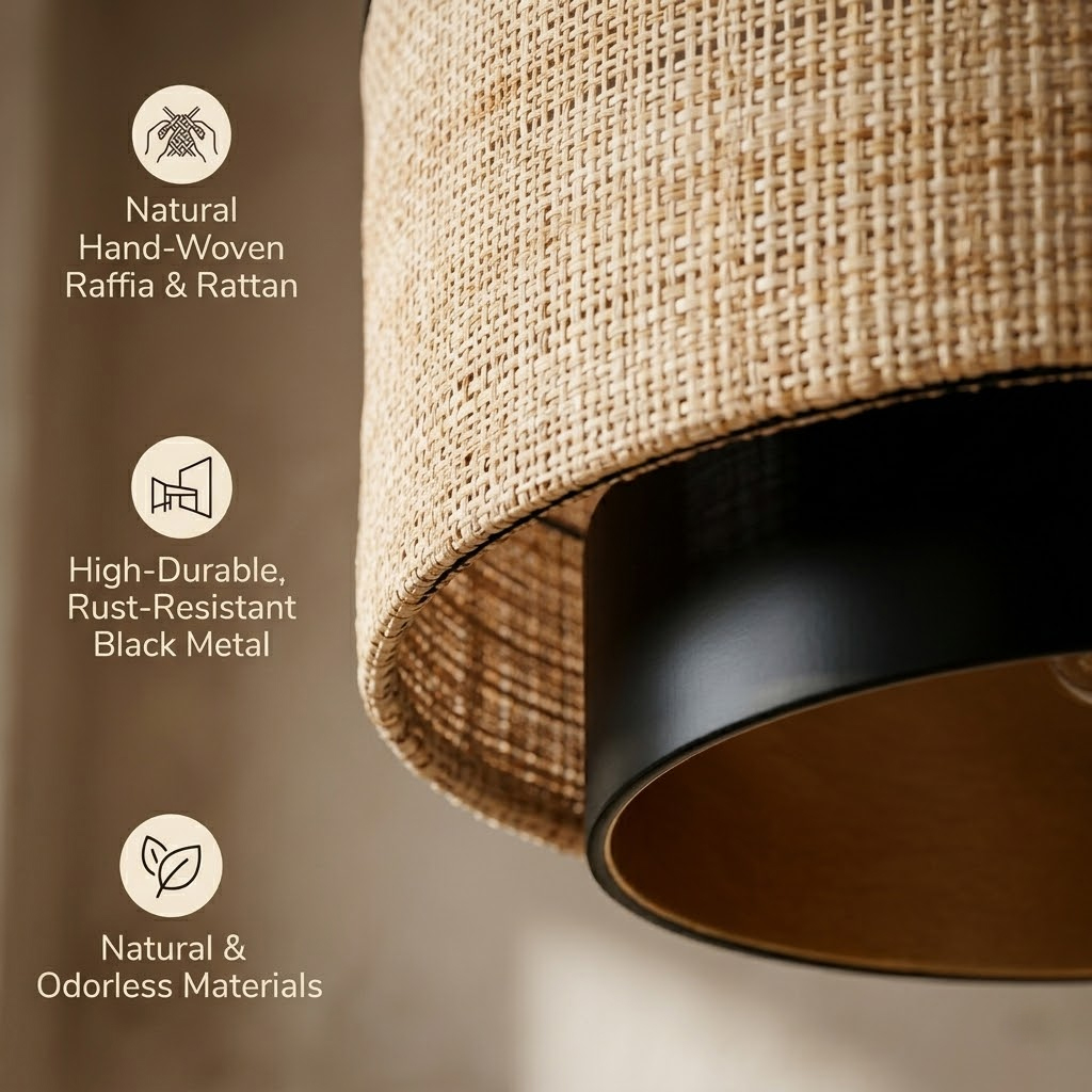 Rattan Chandelier Ceiling Light - Retro Fabric LED Pendant Lamp,Dining ...