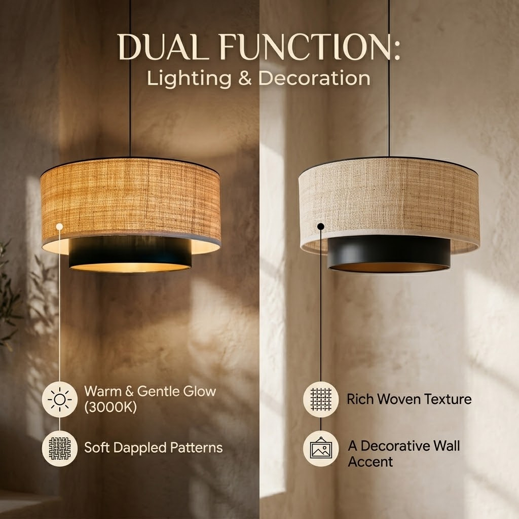 Rattan Chandelier Ceiling Light - Retro Fabric LED Pendant Lamp,Dining ...