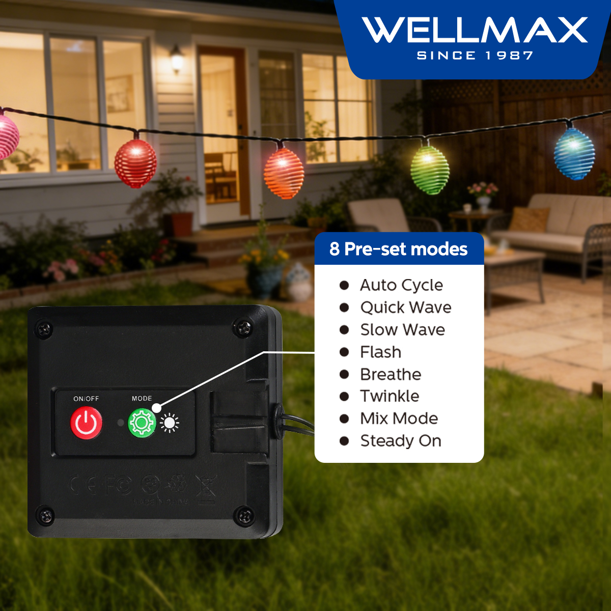 WELLMAX Solar String Light Outdoor Waterproof Patio Hanging Lights Warm ...