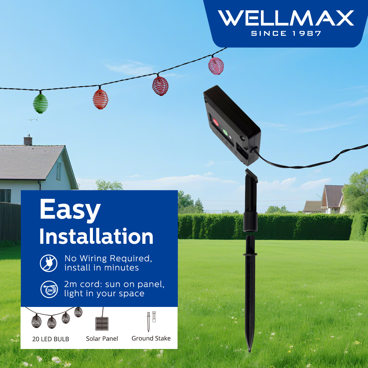 WELLMAX Solar String Light Outdoor Waterproof Patio Hanging Lights Warm ...