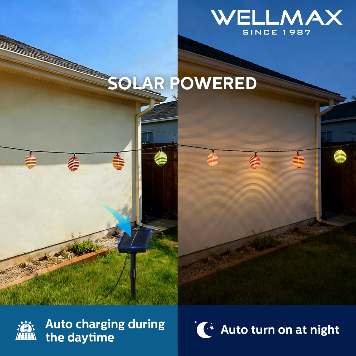 WELLMAX Solar String Light Outdoor Waterproof Patio Hanging Lights Warm ...