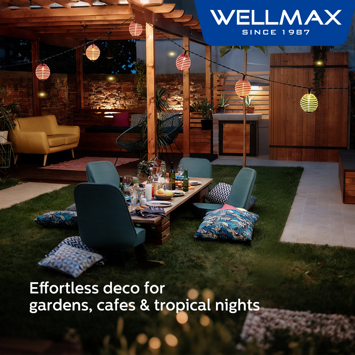 WELLMAX Solar String Light Outdoor Waterproof Patio Hanging Lights Warm ...