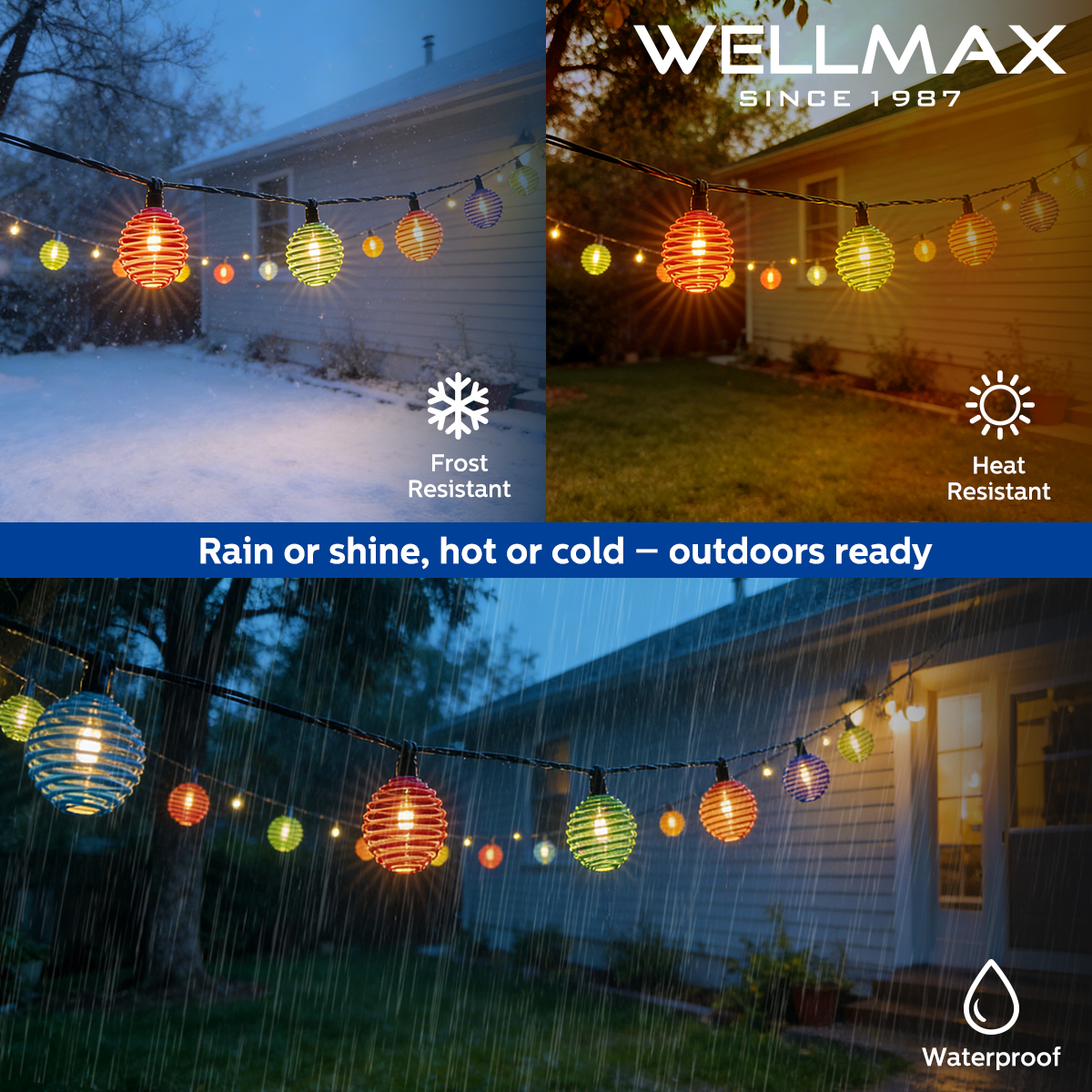 WELLMAX Solar String Light Outdoor Waterproof Patio Hanging Lights Warm ...