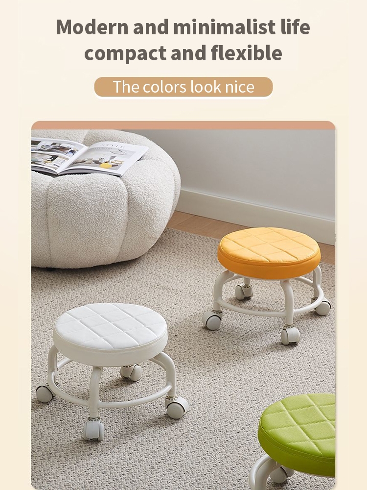 Small Moving Stool With Wheels Baby Mini Round Chair Foot Pulley Sofa ...