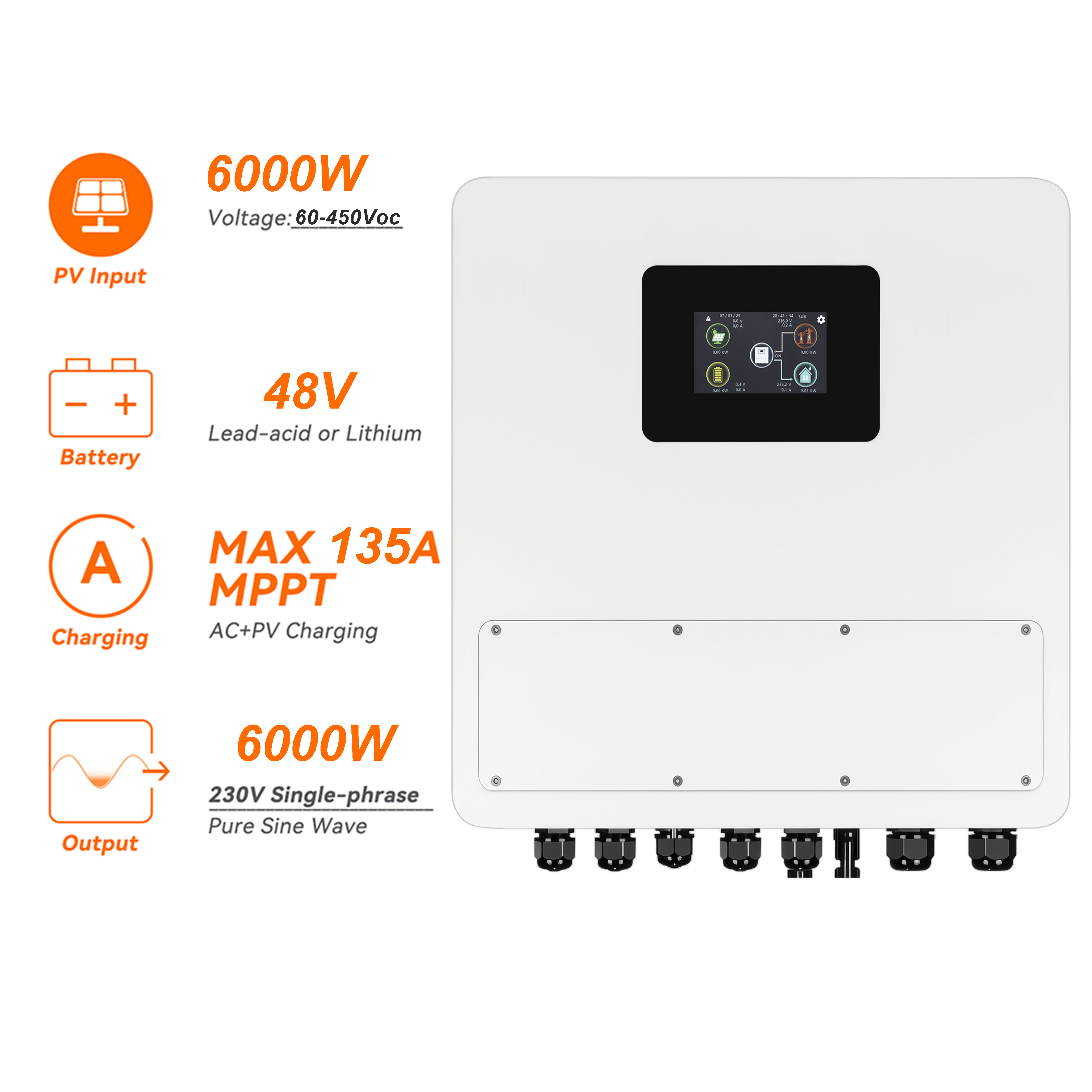 PowMr 3KW/6KW 24V/48V MPPT Solar Hybrid Inverter Pure Sine Wave 230VAC ...