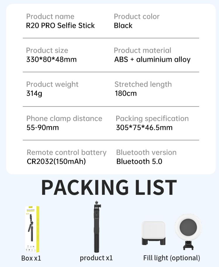 AVIDUS R20 / R20 PRO Selfie Stick 170cm / 180cm With Bluetooth Remote ...