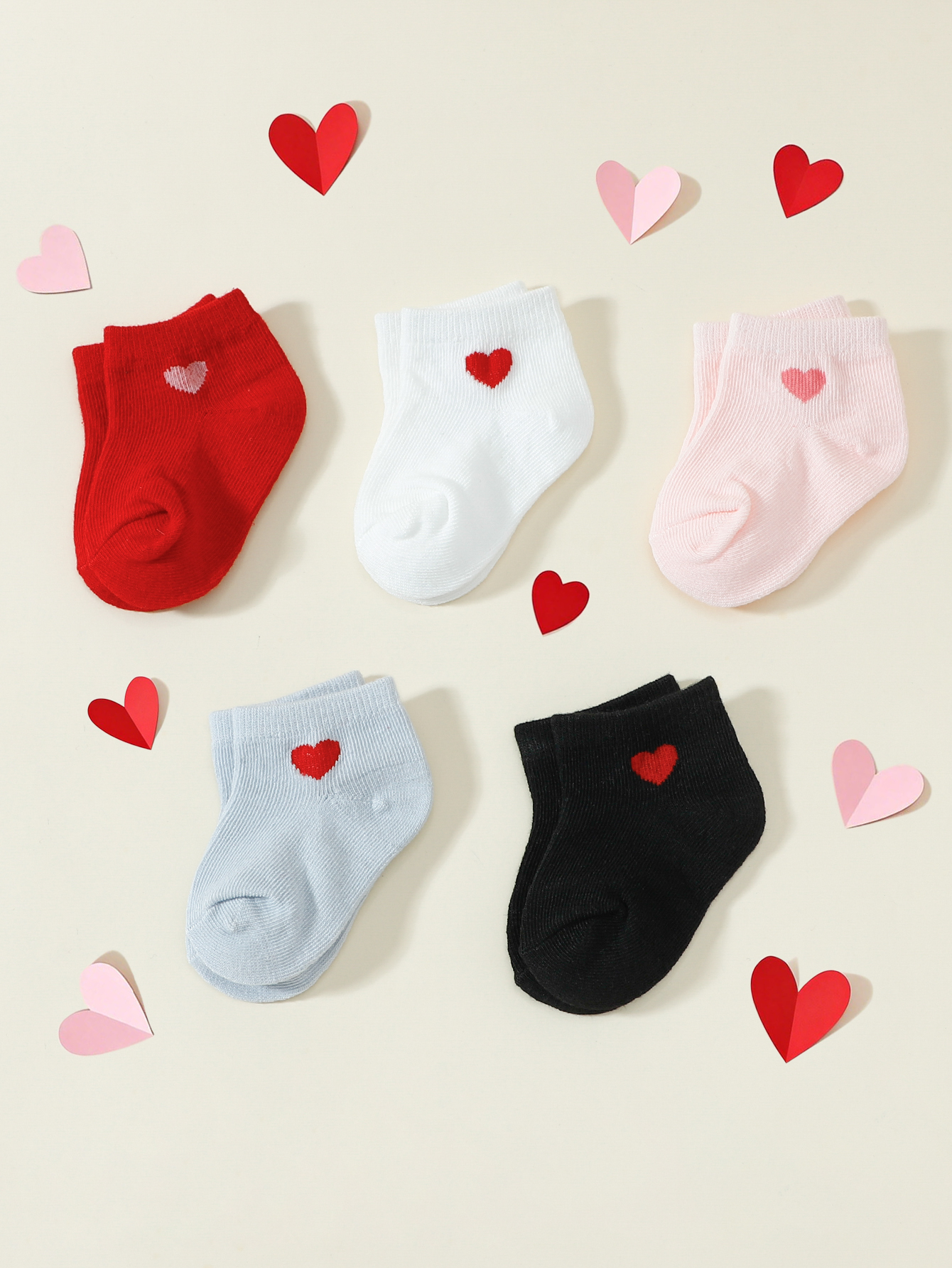 5 Pack Baby Socks Cute Heart Design Soft Cotton Breathable Non Slip ...