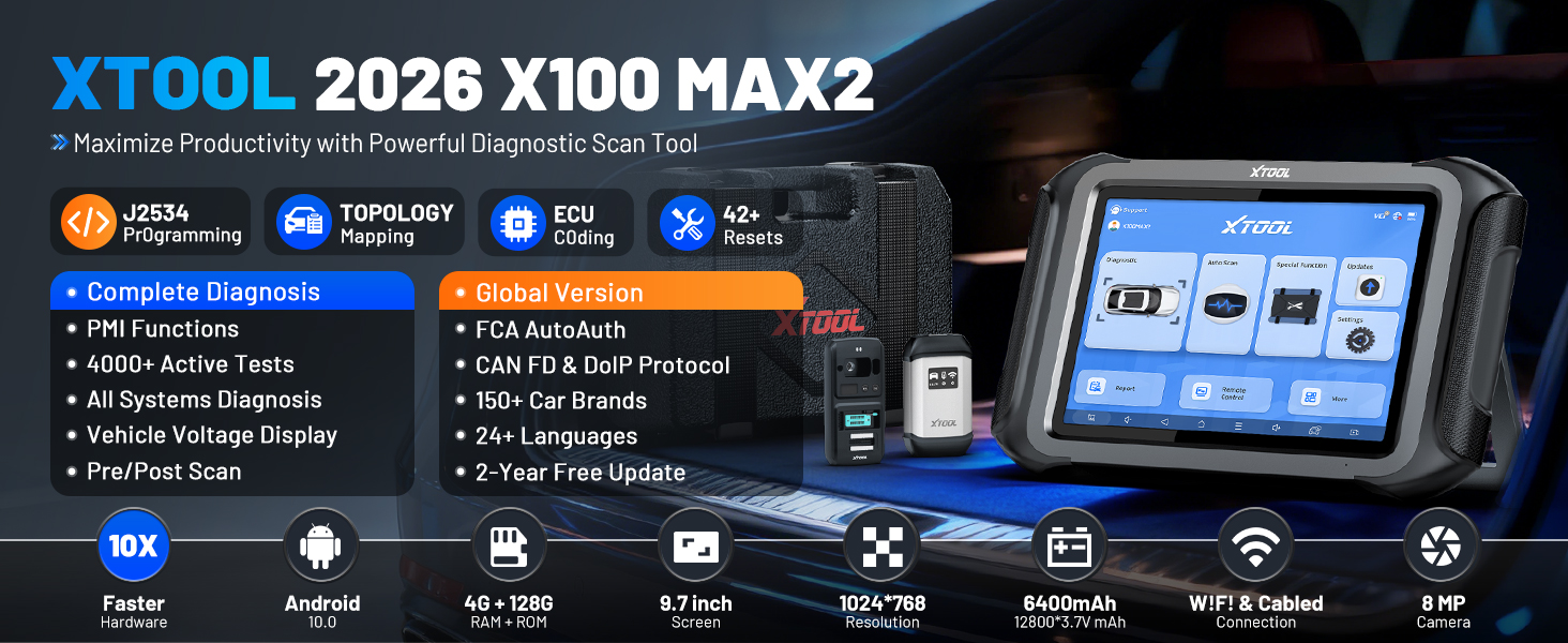 XTOOL X100MAX2 J2534 Programming AI-Assisted Bidirectional OBD2 Scanner ...