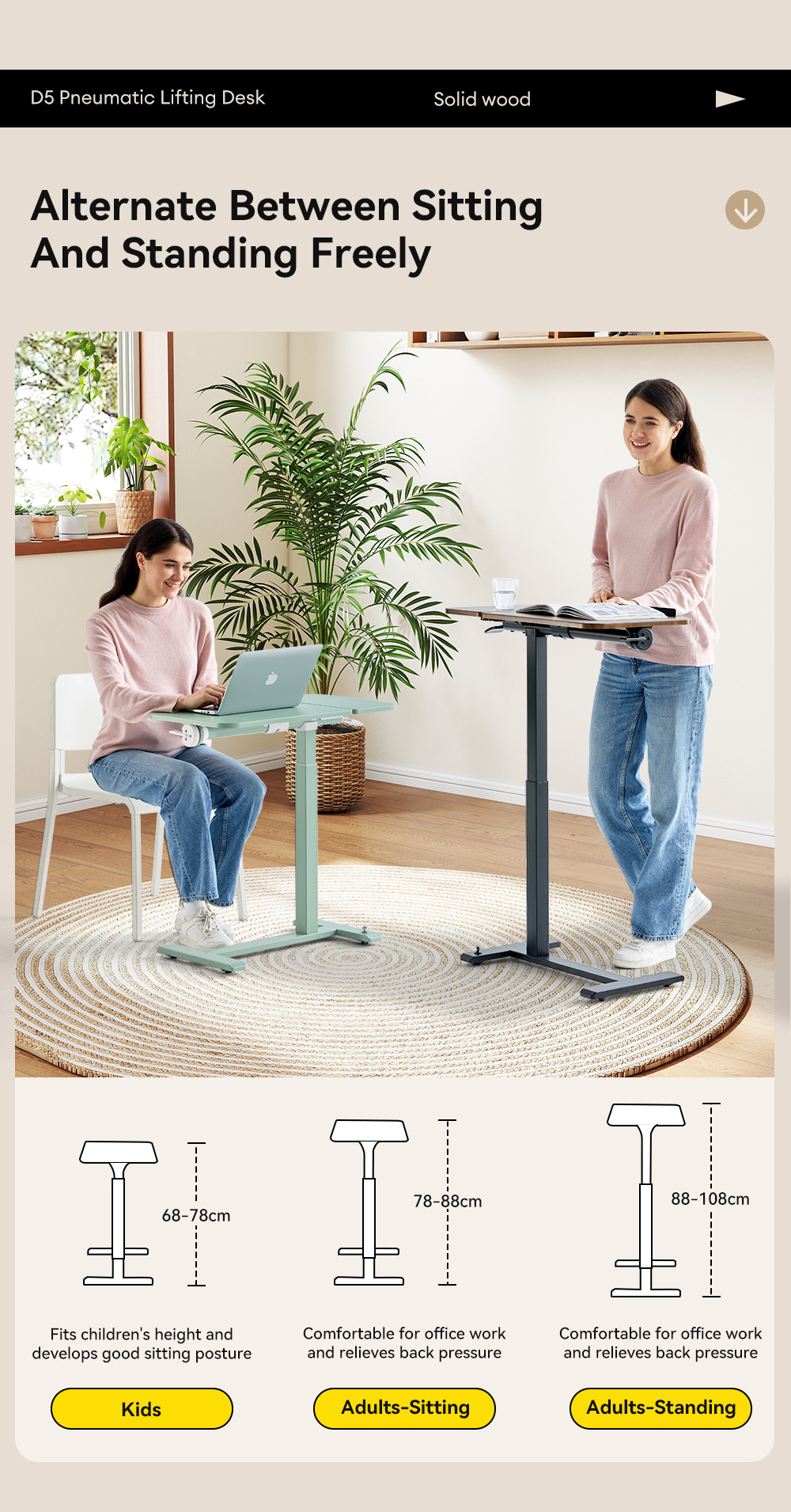 MUSSO D5 Pneumatic Side Desk Height Adjustable Ergonomic Double-Sided ...