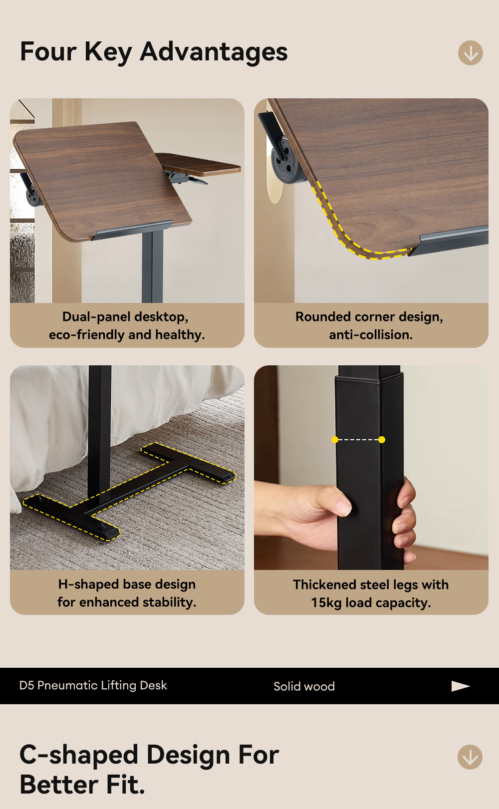 MUSSO D5 Pneumatic Side Desk Height Adjustable Ergonomic Double-Sided ...