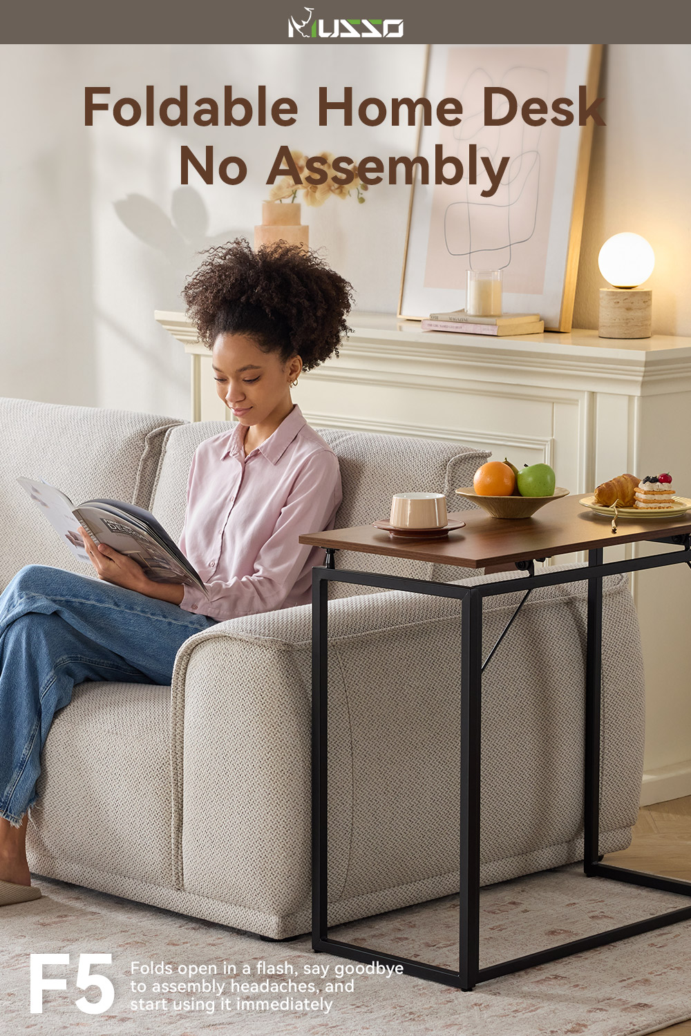 MUSSO F5 80cm Foldable Side Table No Assembly Space-Saving Home Leisure ...