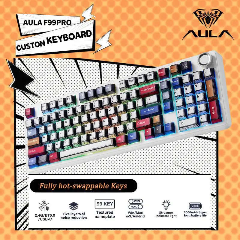 AULA F99 Pro mechanical keyboard wireless gaming keyboard Bluetooth hot ...