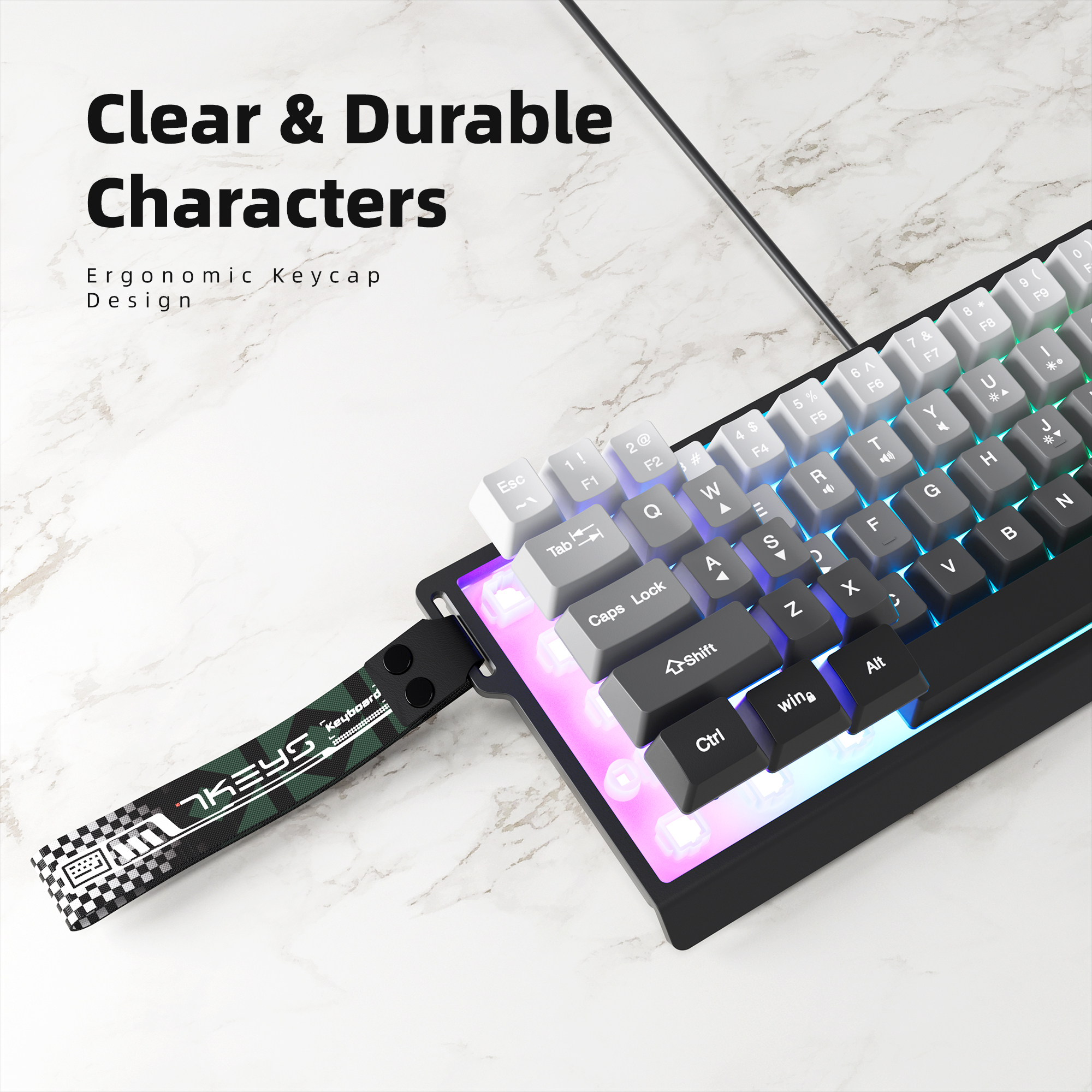 Keyboard Gaming 61 Key Wired RGB Ergonomic Keyboard Compact Portable 60 ...