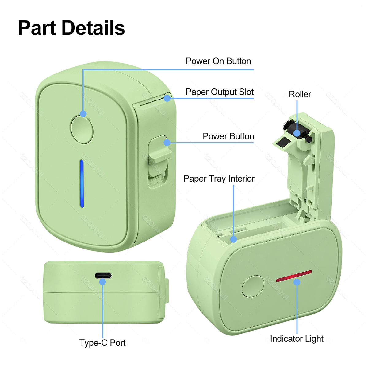 Mini Portable ink-free Bluetooth 15mm Thermal Label Printer with ...