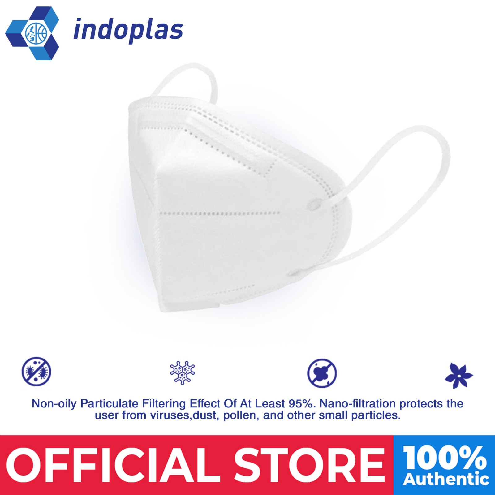 Indoplas KN95 Disposable Face Mask 50's with Design Face Shield Mask ...