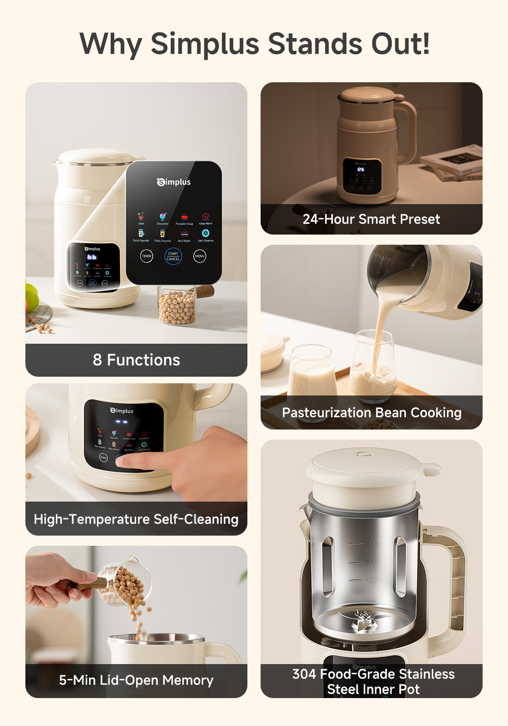 Simplus 1000mL Soy Milk Maker Food Processor Fruit & Vegetable Juice ...