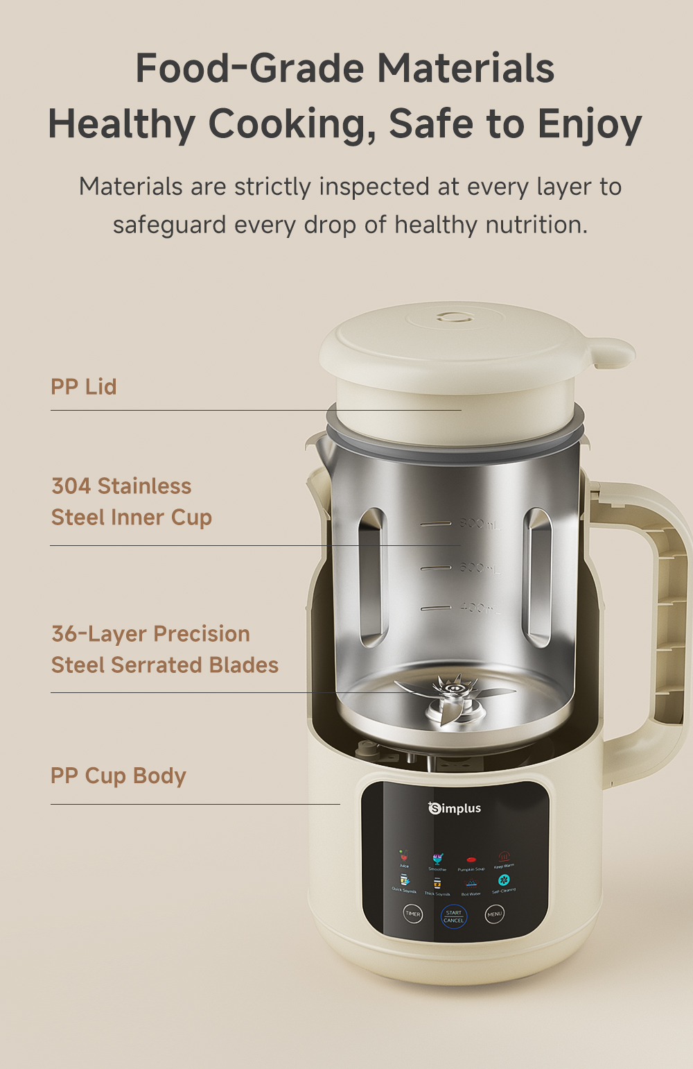 Simplus 1000mL Soy Milk Maker Multifunctional Food Processor For Fruit ...