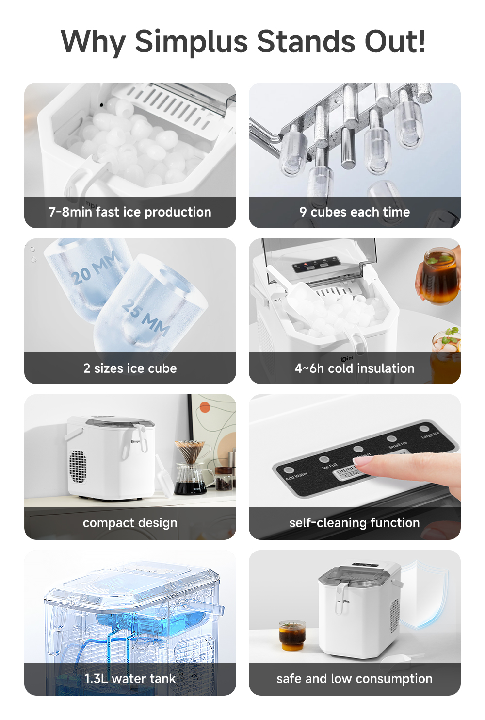Simplus Ice Maker Machine Automatic Ice Cube Maker Mini Portable ...