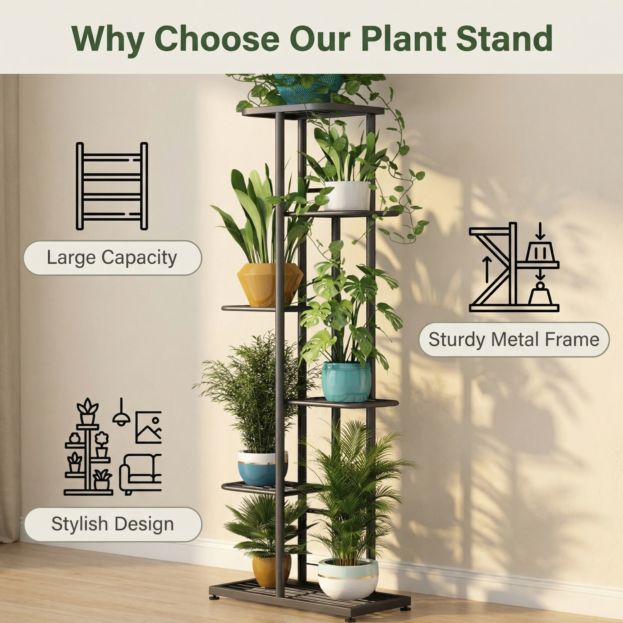 Metal 4/5/6/7 Layer Flower Rack, Living Room Balcony Floor Standing ...