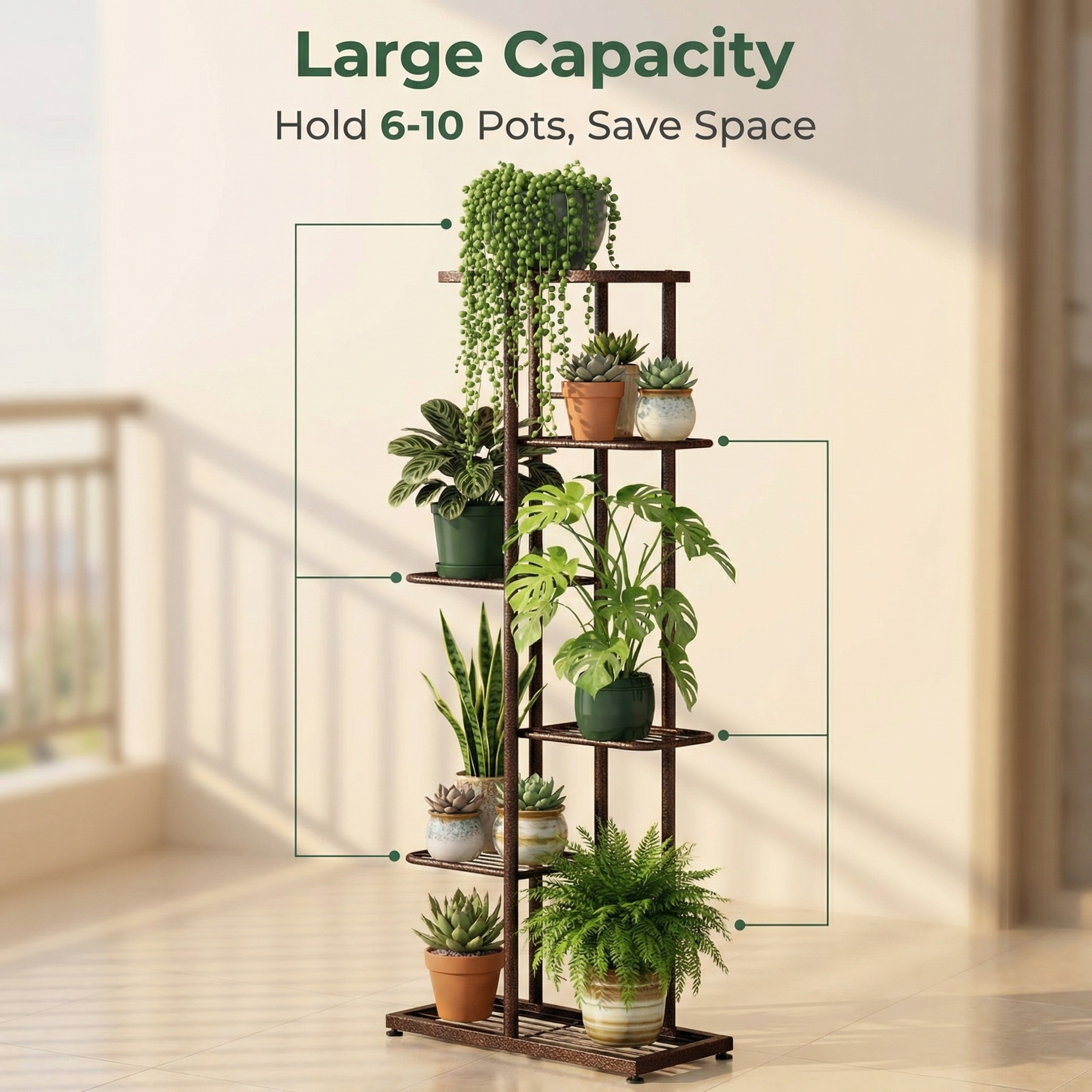 Metal 4/5/6/7 Layer Flower Rack, Living Room Balcony Floor Standing ...
