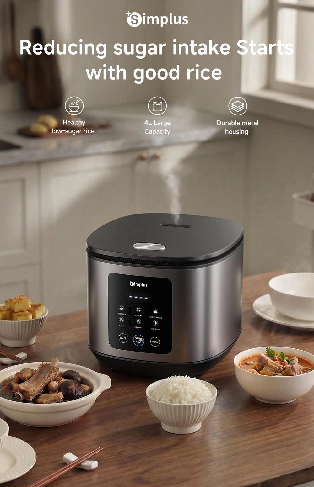 Simplus Rice Cooker 6 Preset Program 25min Quick Cook 4L Non-stick ...