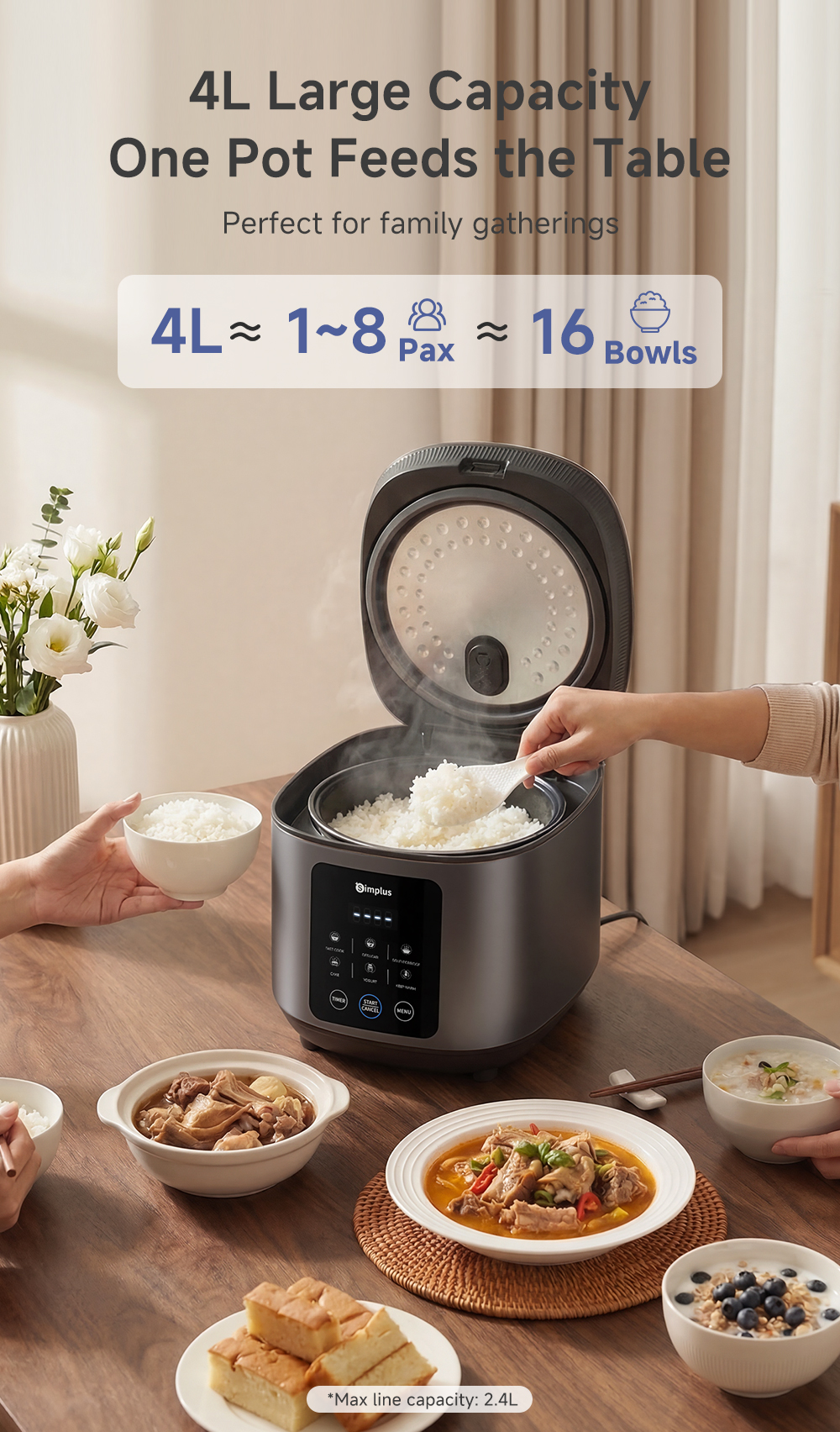 Simplus Rice Cooker 6 Preset Program 25min Quick Cook 4L Non-stick ...