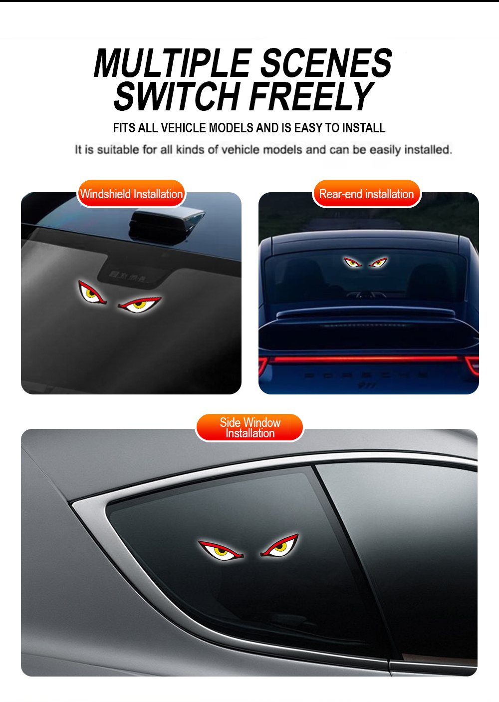 Car Solar Energy LED Demon Eye Warning Lamp Light Sensitive Vibration ...