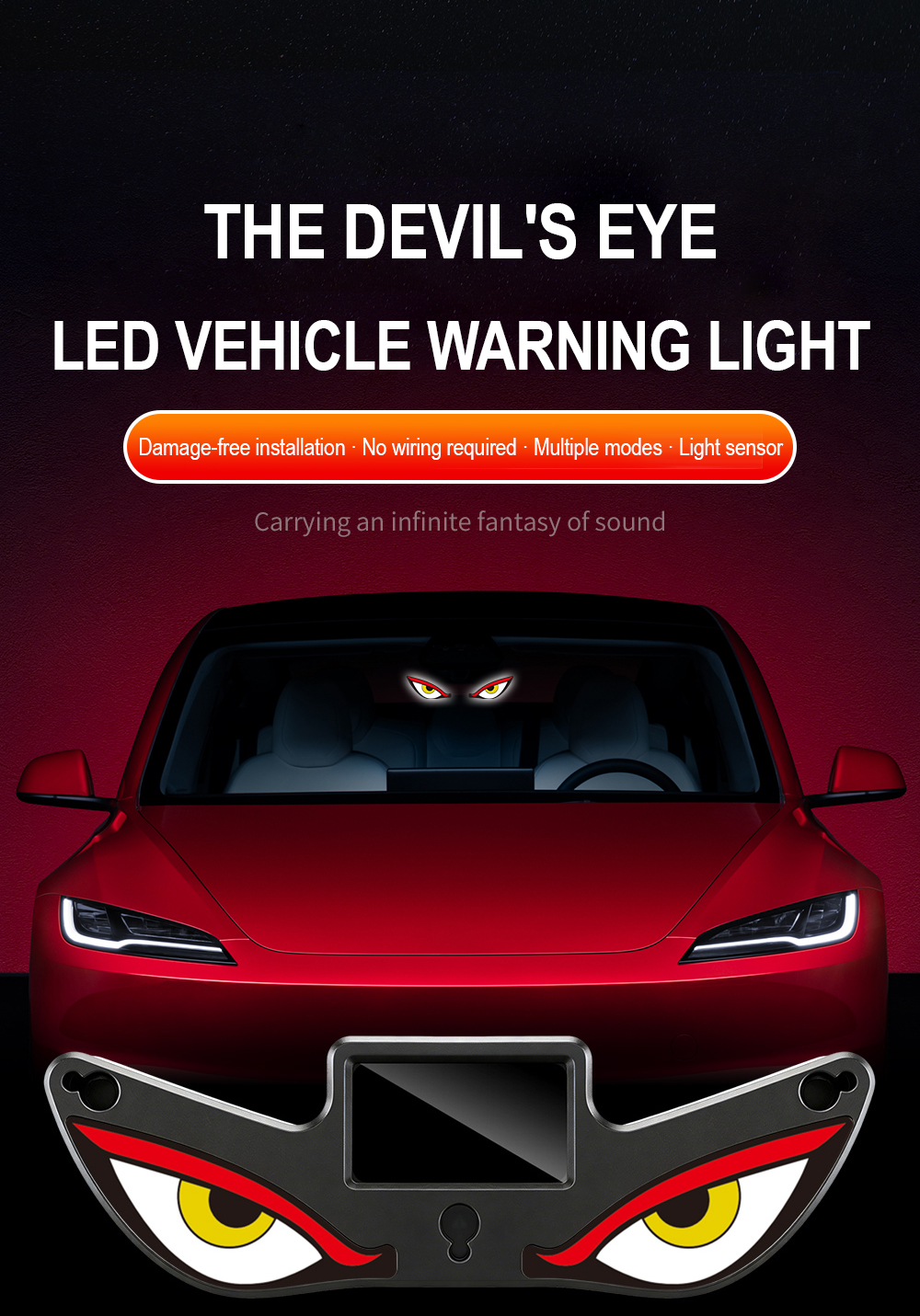 Car Solar Energy LED Demon Eye Warning Lamp Light Sensitive Vibration ...