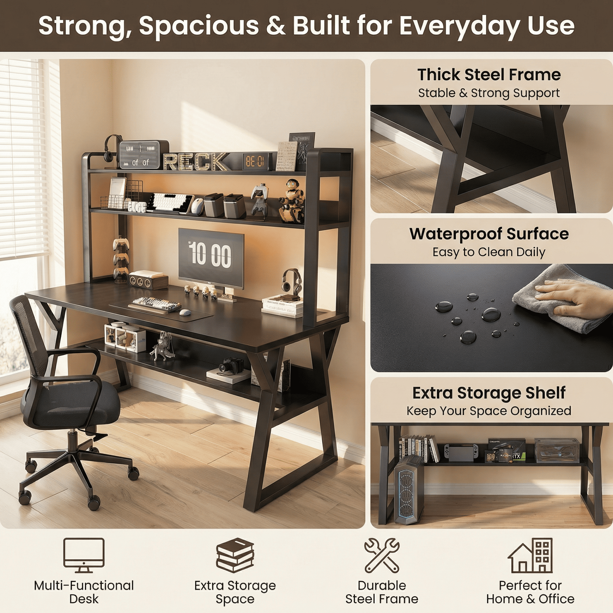 【⚡COD⚡】Computer Desk With Shelves For Home Office Study Table Bookshelf ...