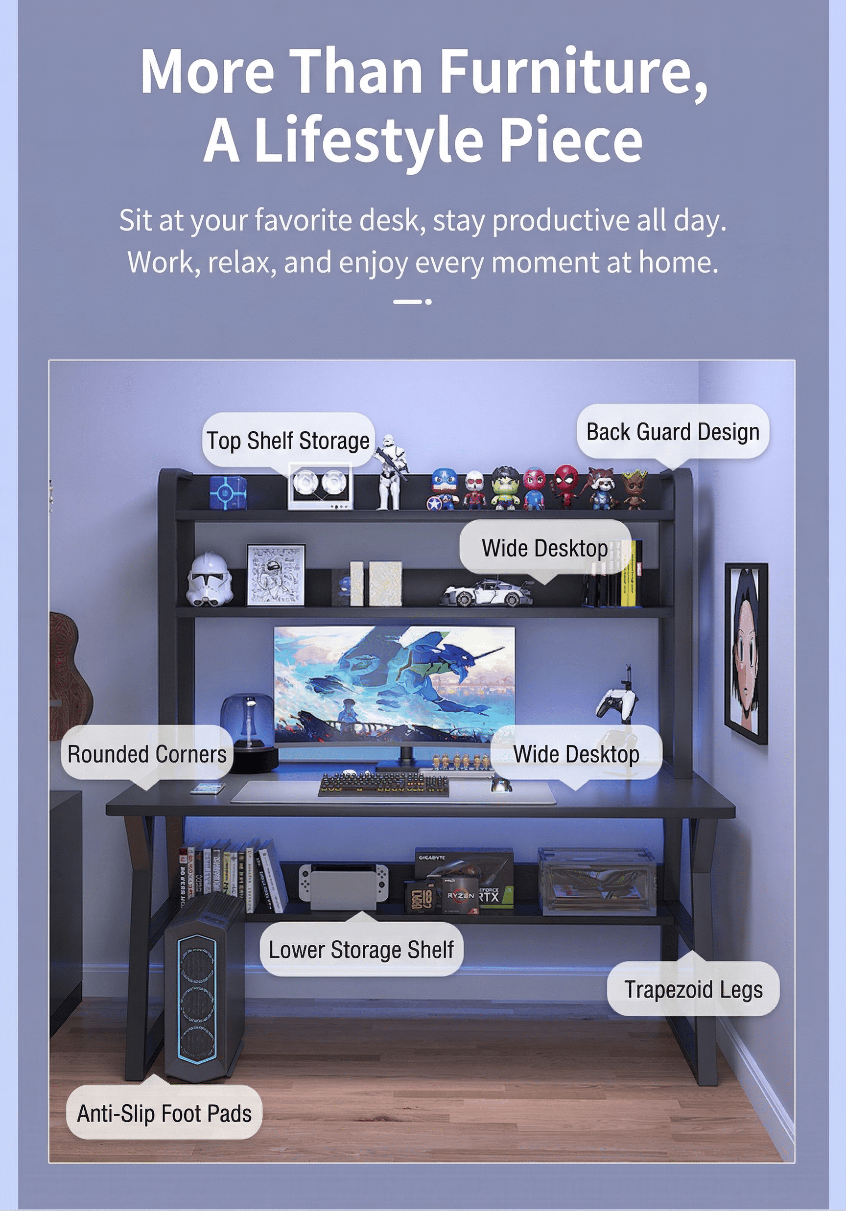 【⚡COD⚡】Computer Desk With Shelves For Home Office Study Table Bookshelf ...