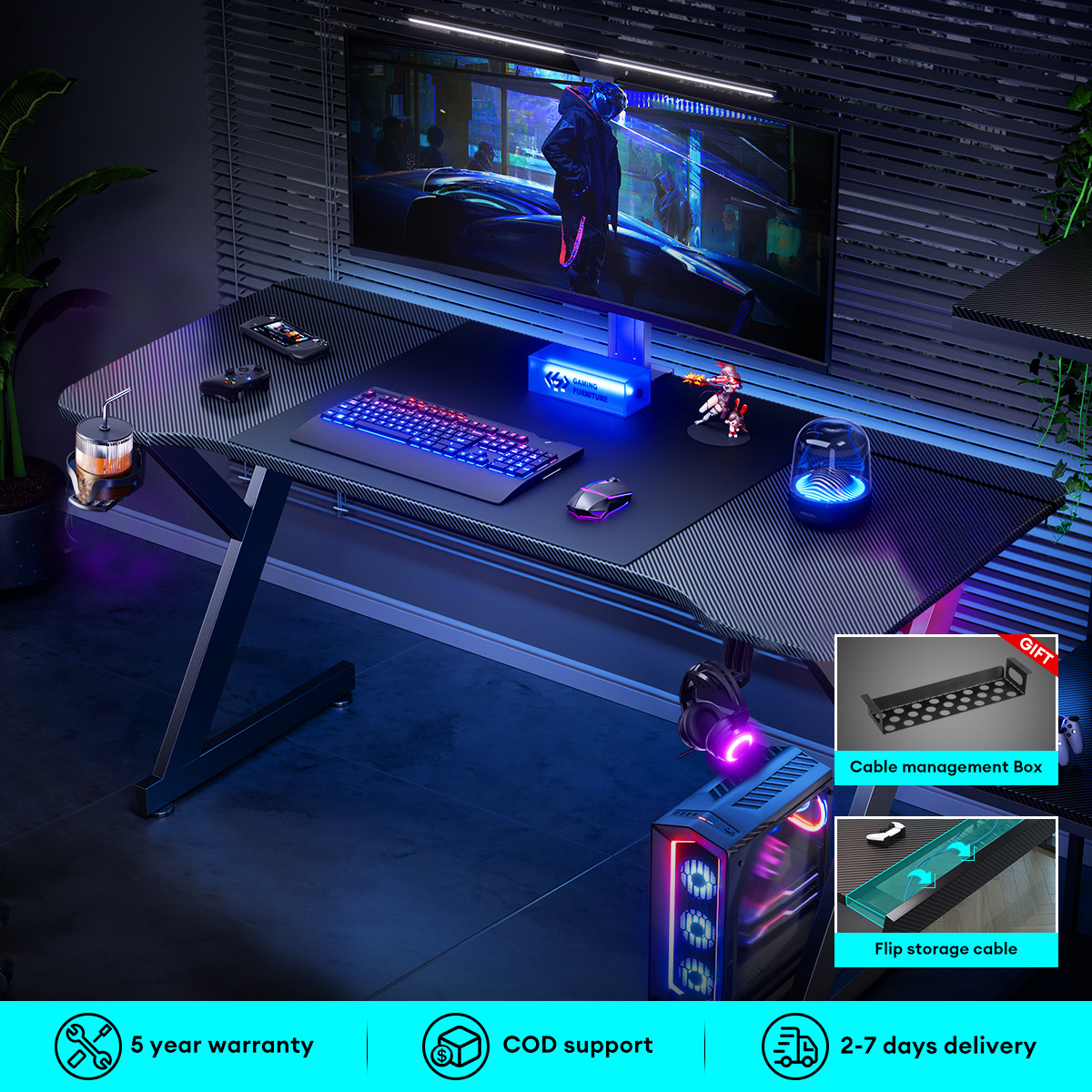 MUSSO G75 Gaming Desk Carbon Fiber Surface Sturdy Computer Desk Home ...