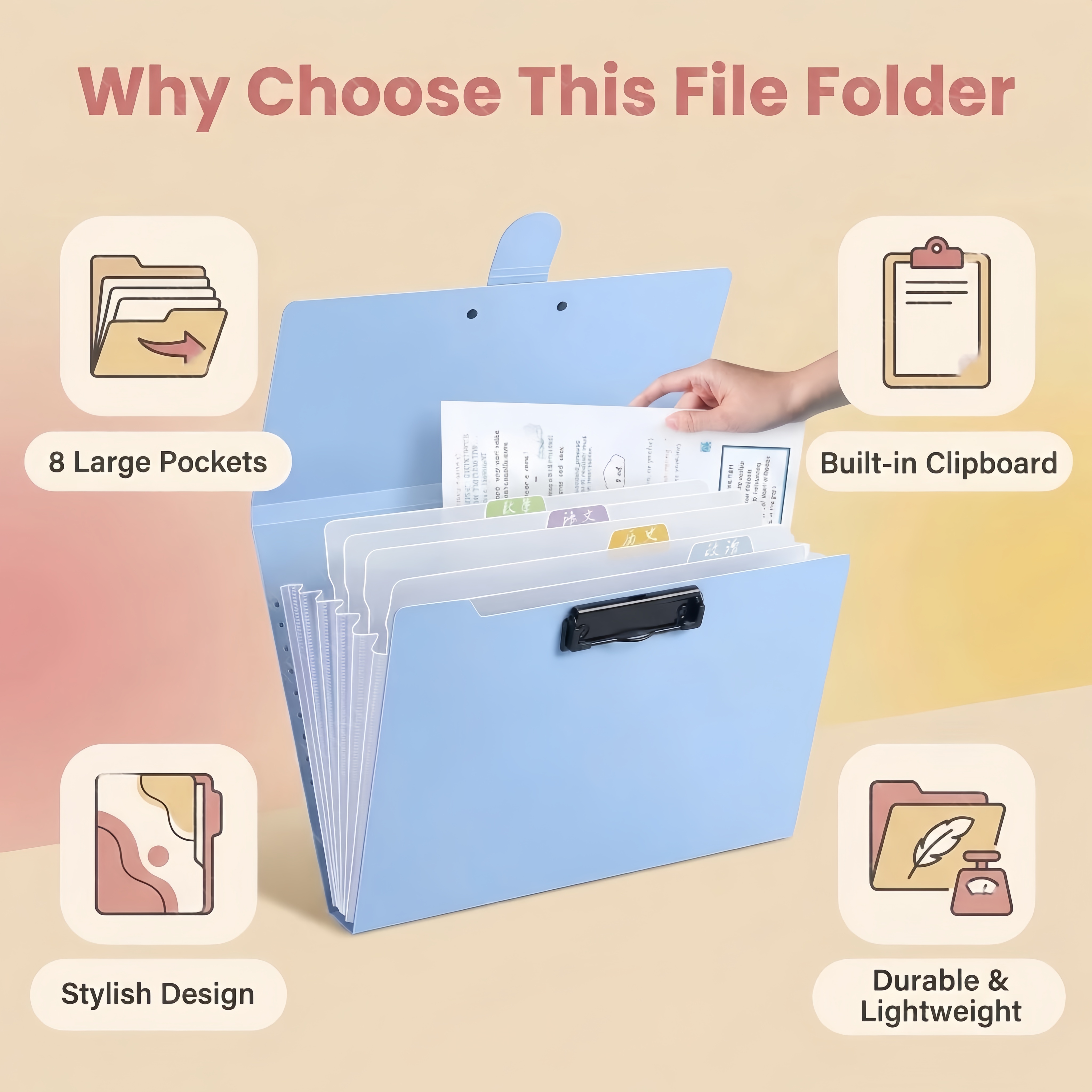 2-in-1 A4/Long Size Expanding File Folder With Clipboard Folder ...