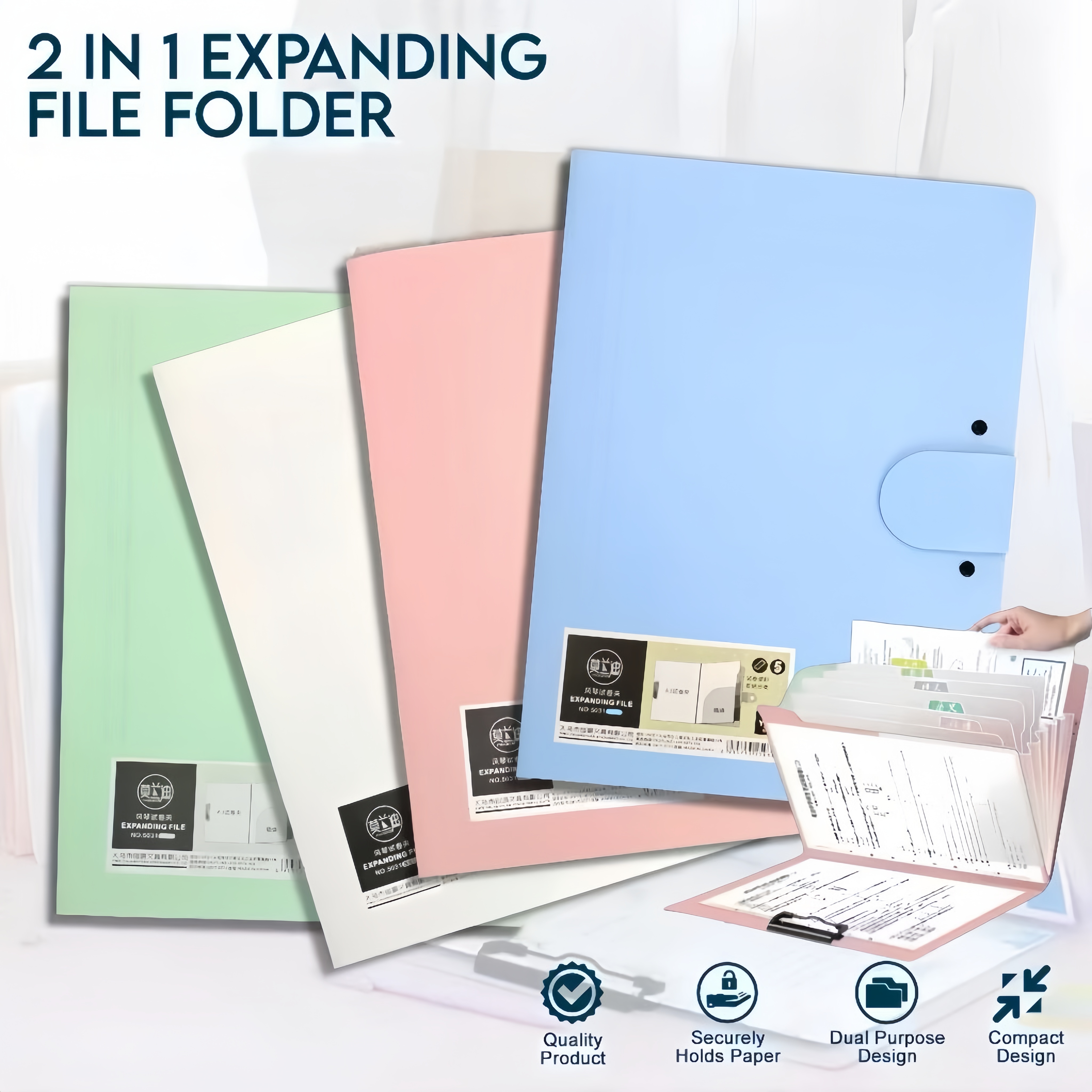 2-in-1 A4/Long Size Expanding File Folder With Clipboard Folder ...