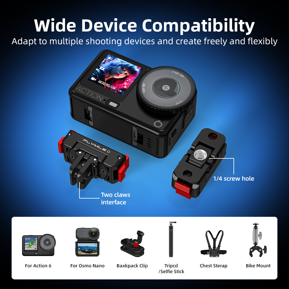 Flymile Magnetic Quick Release Adapter Mount For DJI Osmo 360/Action 6/ ...