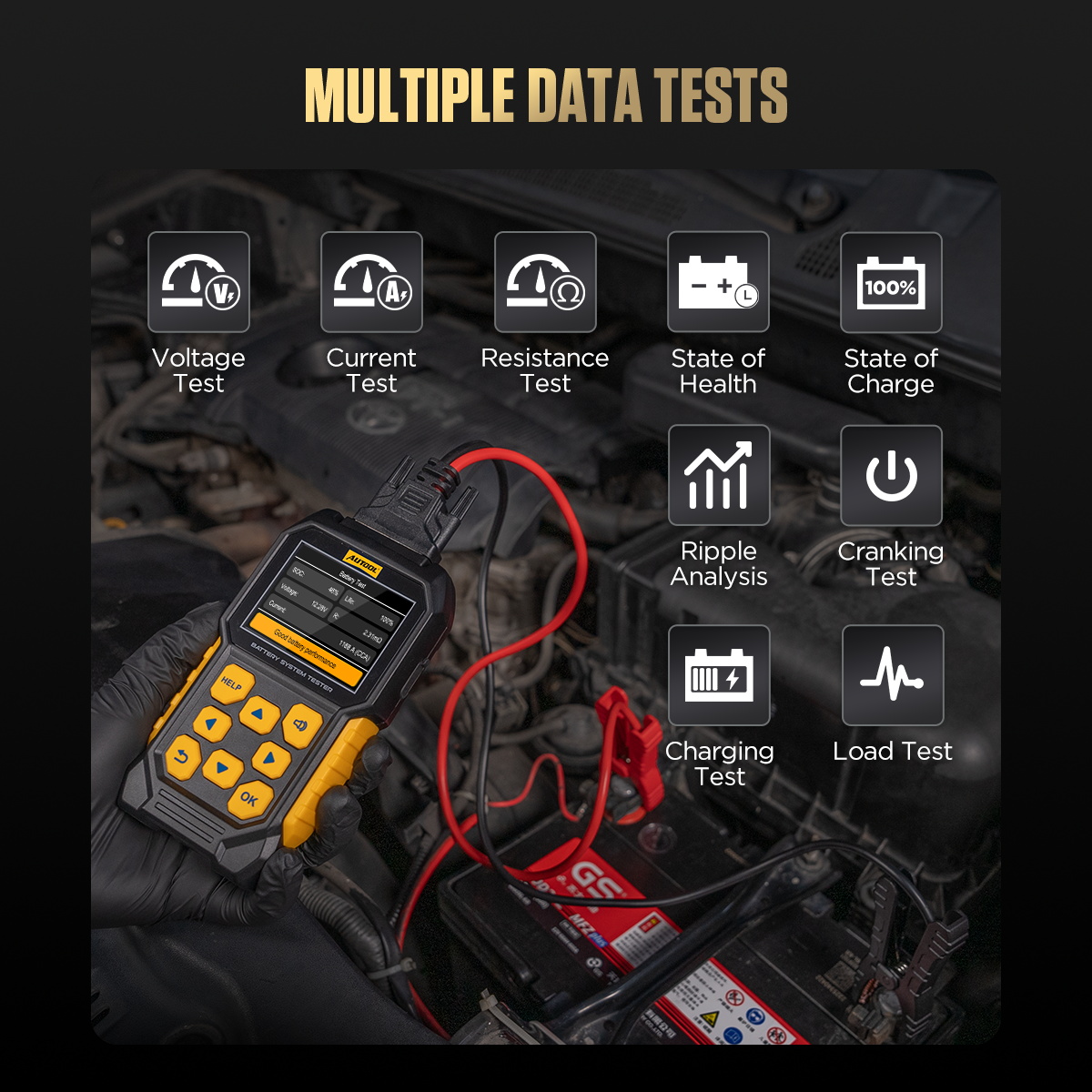 AUTOOL 12V 24V Car Battery Load Tester Car Load Cranking Charging ...