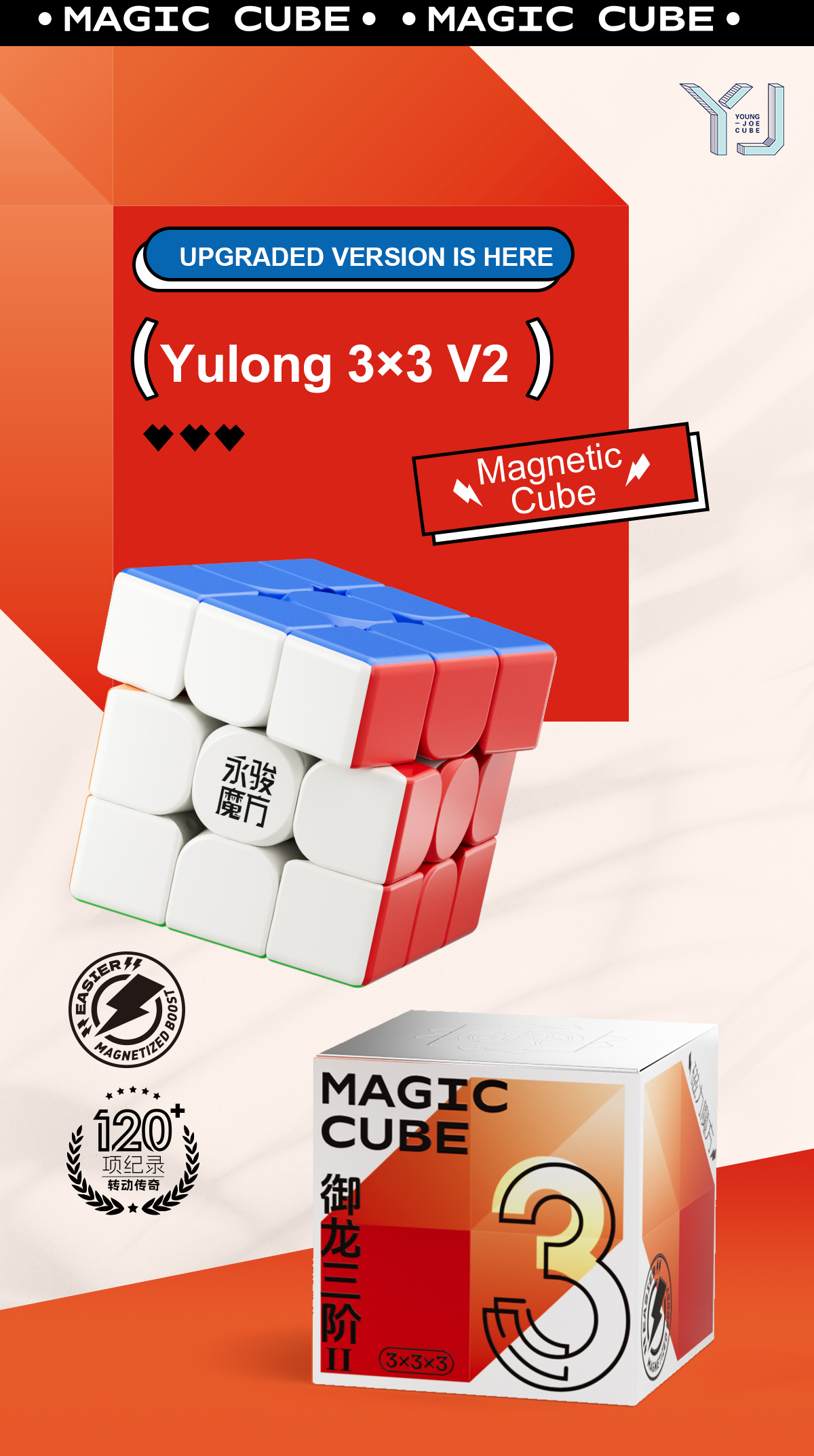 YJ Yulong 3x3 Magnetic Speed Cube Aurora Edition Glossy Finish Magic ...