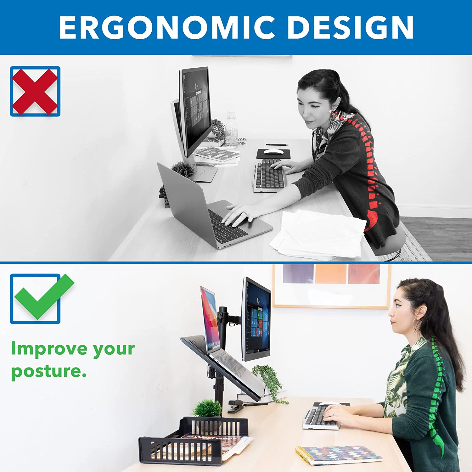 Monitor Stand With Laptop Tray Dual Arms for Desk Mount Fully ...