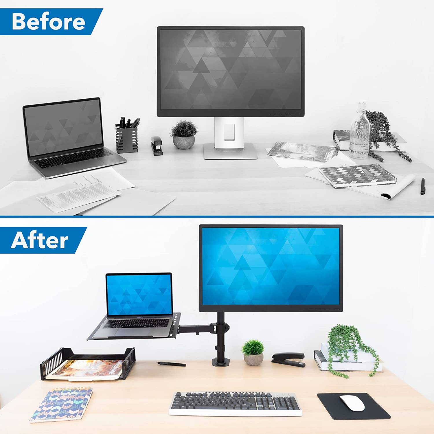 Monitor Stand With Laptop Tray Dual Arms for Desk Mount Fully ...