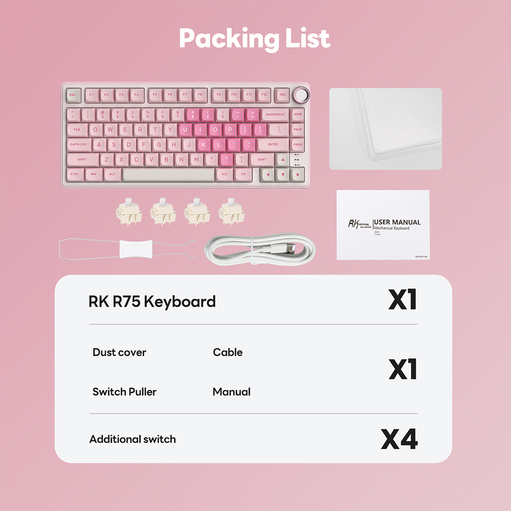 Royal Kludge RK R65 R75 N99 Pink Melody RGB Mechanical Keyboard With ...