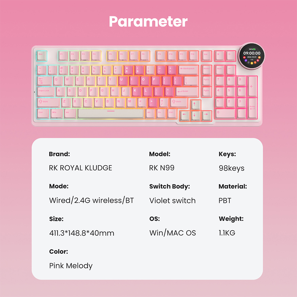 Royal Kludge RK R65 R75 N99 Pink Melody RGB Mechanical Keyboard With ...
