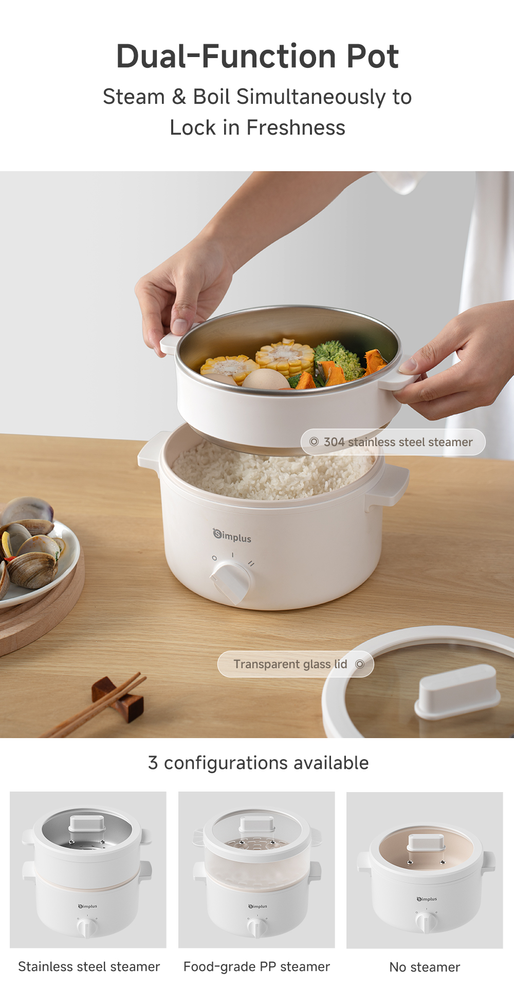 Simplus Electric Cooker Multi-Function NonStick 1.8L/3L DZGH003 ...