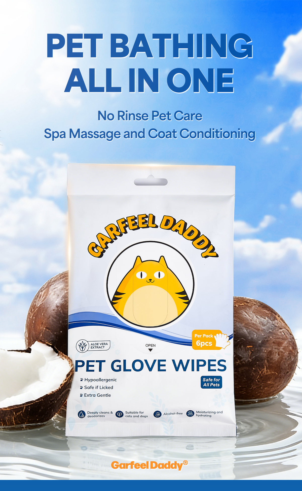 Garfeel Daddy Pet Wipes Thick Glove Wipes | Waterless Bath for Pets ...