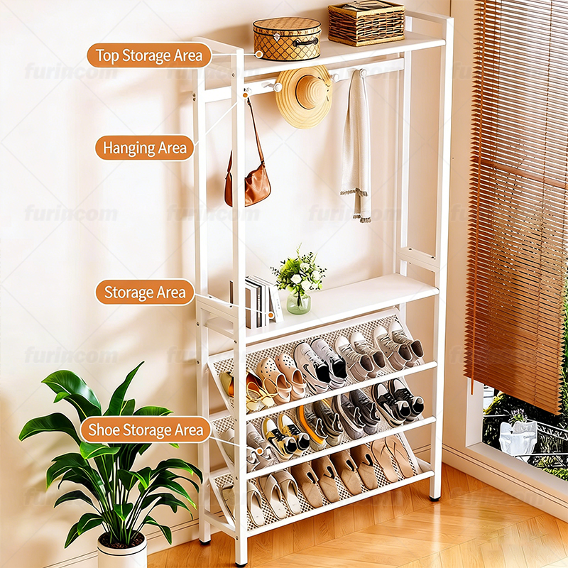 Modern Coat Rack Shoe Rack With Storage Shelf Freestanding with 5 Hooks ...