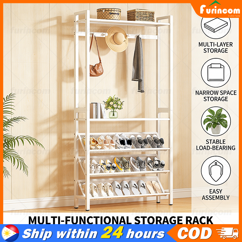 Modern Coat Rack Shoe Rack With Storage Shelf Freestanding with 5 Hooks ...