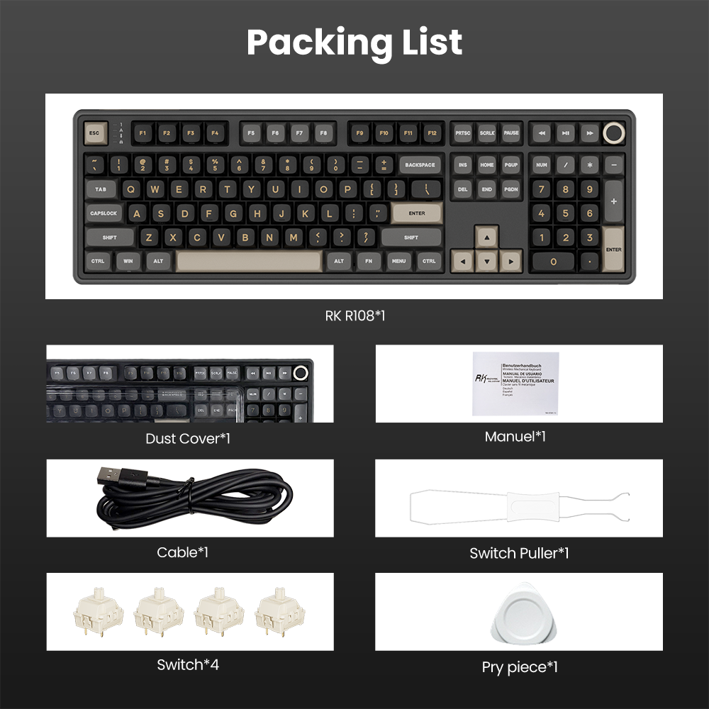 Royal Kludge RK R108 100% Layout RGB Wired Professional Game Hotswap ...