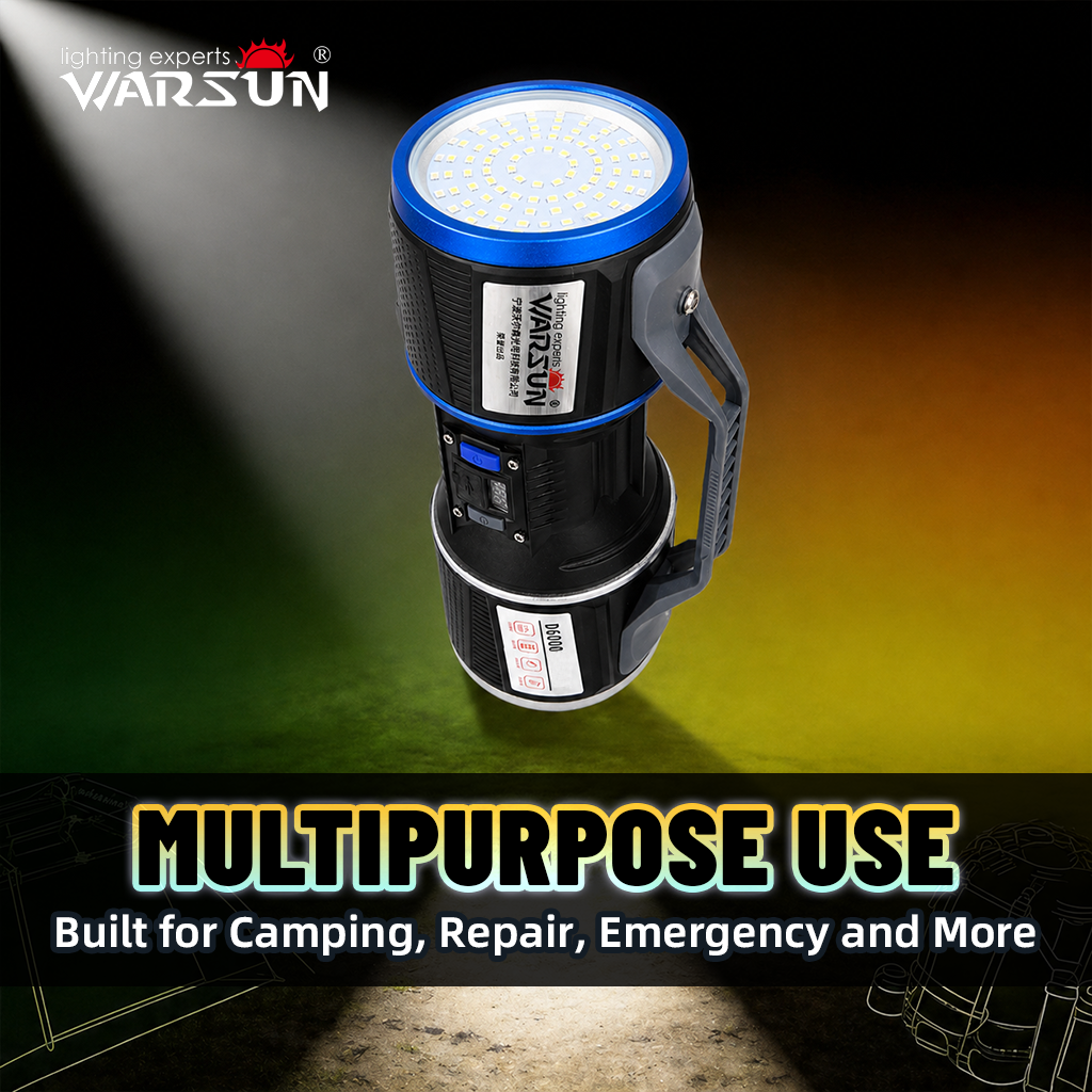 Warsun D6000 Rechargeable LED Searchlight Super Bright Long Range Dual ...