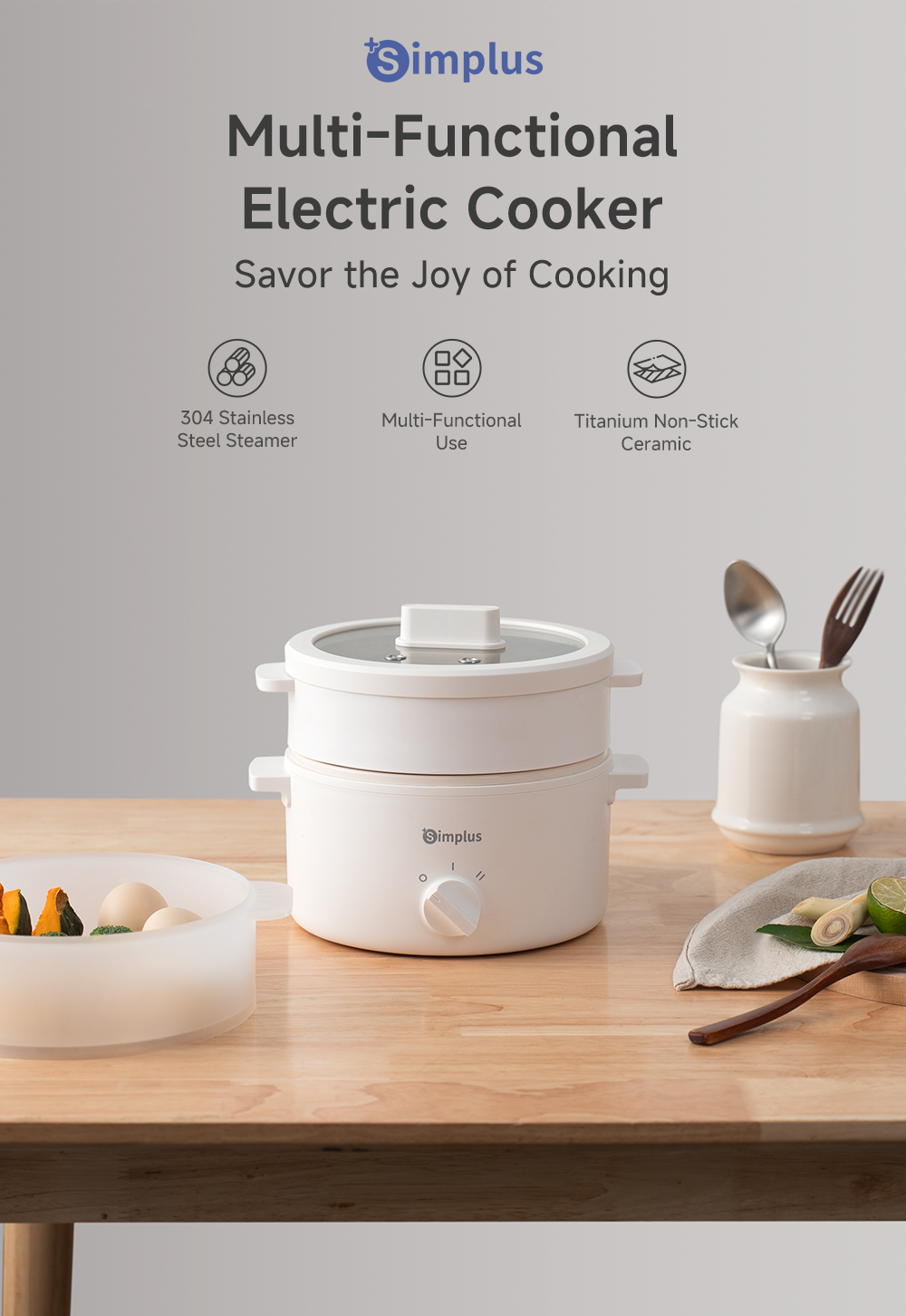 Simplus Electric Cooker Multi Cooker Ceramic Nonstick 1.8L/3L Cooking ...