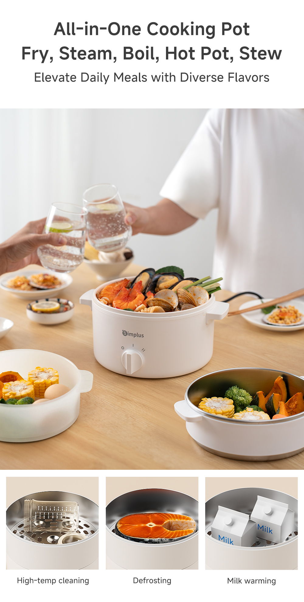 Simplus Electric Cooker Multi Cooker Ceramic Nonstick 1.8L/3L Cooking ...
